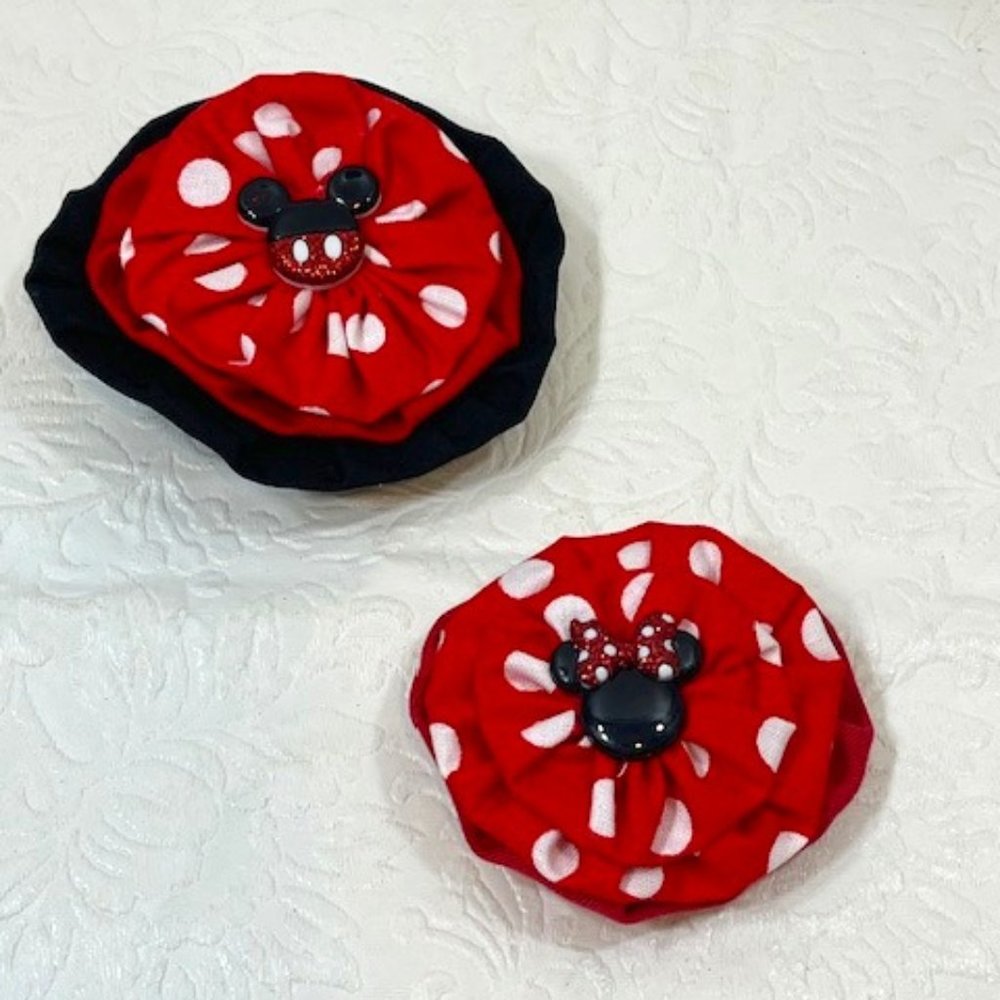 Set of 2 Handmade Mickey/Minnie Mouse Fabric Magnets Fridge Office Locker NEW